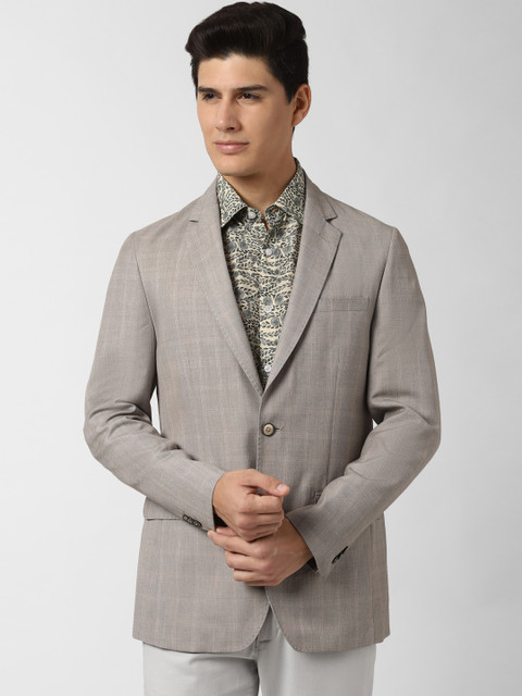 

Peter England Men Grey Checked Slim-Fit Single-Breasted Casual Blazer