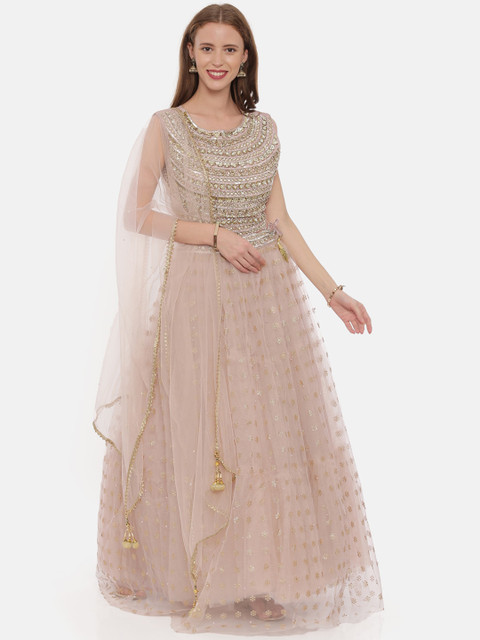 

Neerus Pink & Gold-Coloured Embellished Ready to Wear Lehenga & Blouse with Dupatta