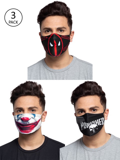 

TREEMODA Men Pack of 3 Printed 3-Ply Anti-Pollution Reusable Cloth Masks, Black