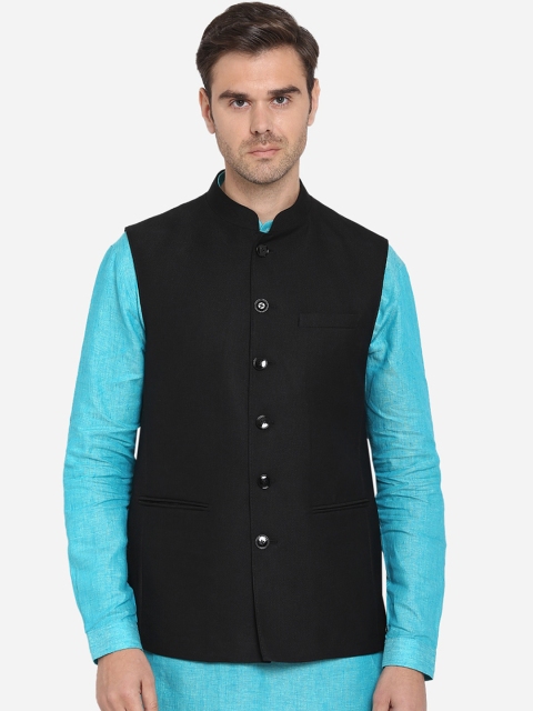 

MODI JACKET Men Black Woven-Design Nehru Jacket