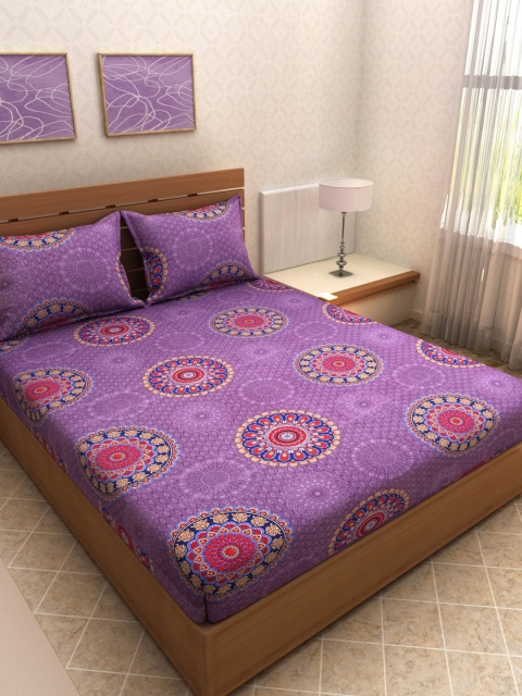 

Aura Lavender & Red Floral 144 TC Cotton 1 Queen Bedsheet with 2 Pillow Covers