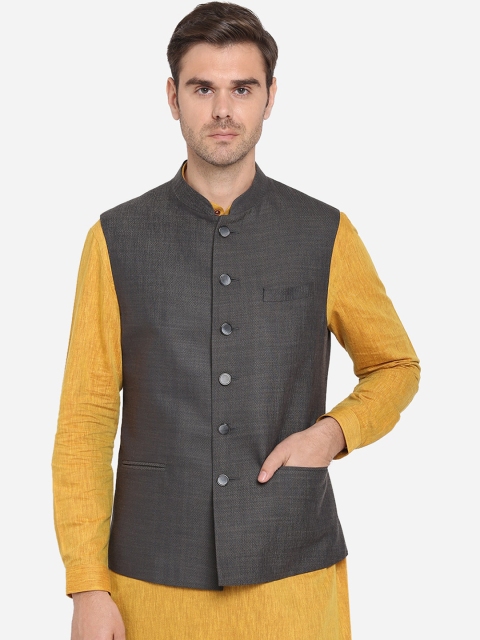 

Greenfibre Men Grey Solid Nehru Jacket