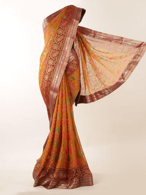 

Pothys Mustard Printed Linen Blend Saree