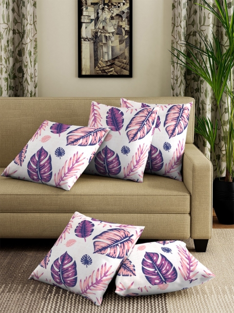 

NEUDIS Set of 5 White & Purple Floral Square Cushion Covers