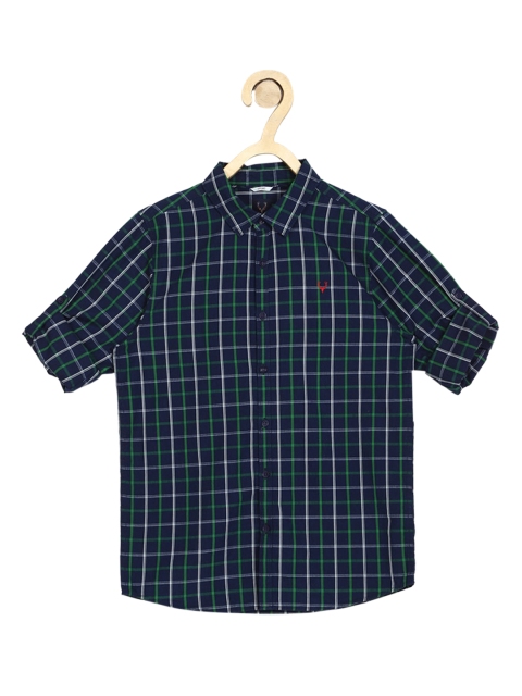 

Allen Solly Junior Boys Navy Blue & Green Slim Fit Checked Cotton Casual Shirt