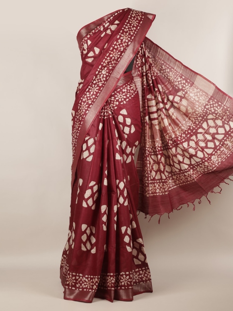 

Pothys Maroon Printed Linen Blend Saree