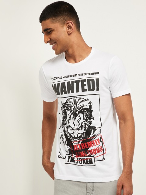 

max Men White Joker Printed Round Neck Pure Cotton T-shirt