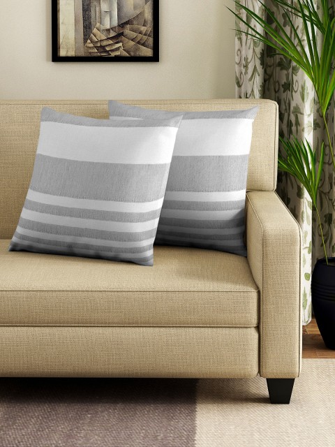 

NEUDIS Grey & White Set of 2 Striped Square Cushion Covers