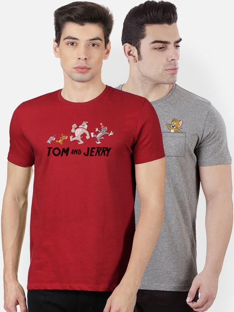 

Free Authority Men Pack of 2 Tom & Jerry Printed Round Neck T-shirts, Maroon