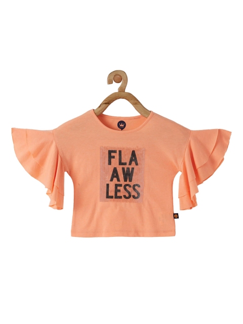 

VITAMINS Girls Orange Printed Flared Sleeves Top