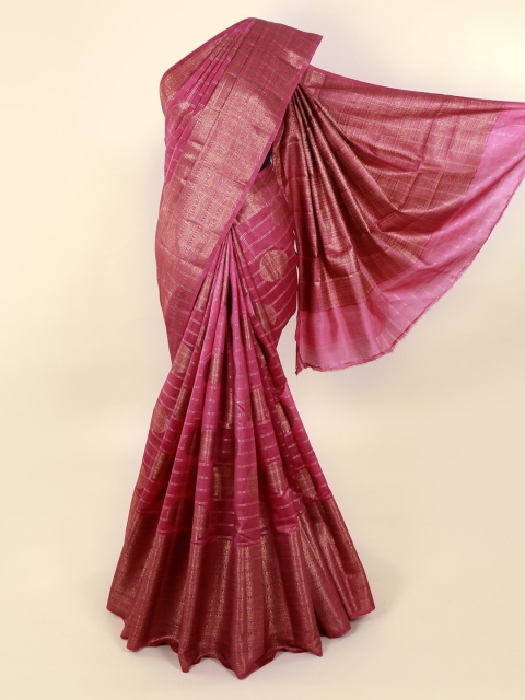 

Pothys Magenta & Gold-Toned Pure Silk Woven Design Saree