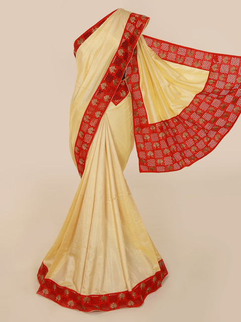 

Pothys Cream-Coloured Solid Saree