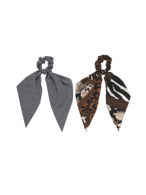 

ToniQ Set Of 2 Printed Scarf Hair Scrunchie, Black
