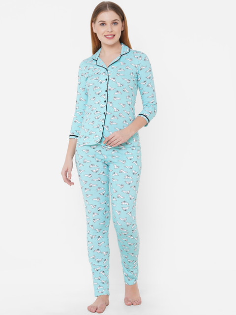 

Sweet Dreams Women Blue & White Printed Night suit