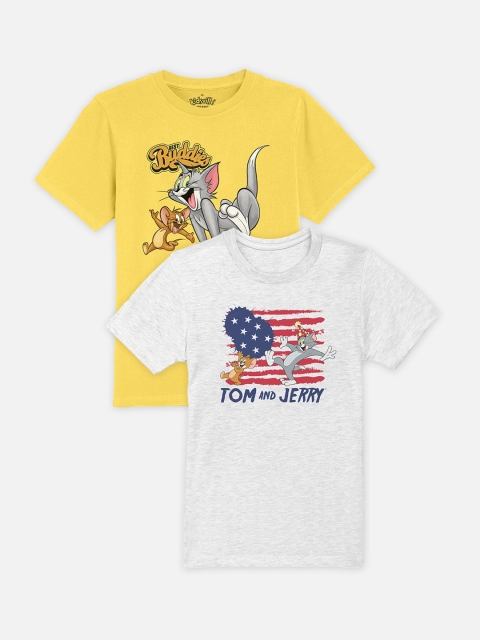 

Kids Ville Boys Pack Of 2 Tom Jerry Printed Round Neck Pure Cotton T-shirts, Yellow