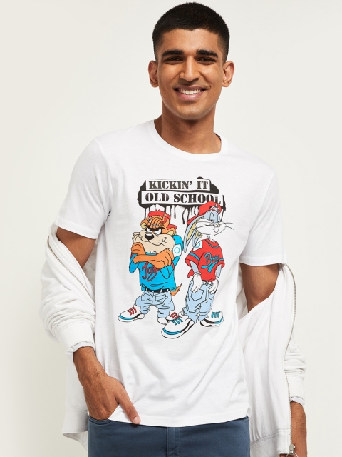 

max Men White Tasmanian Devil Bugs Bunny Printed Cotton Round Neck Pure Cotton T-shirt