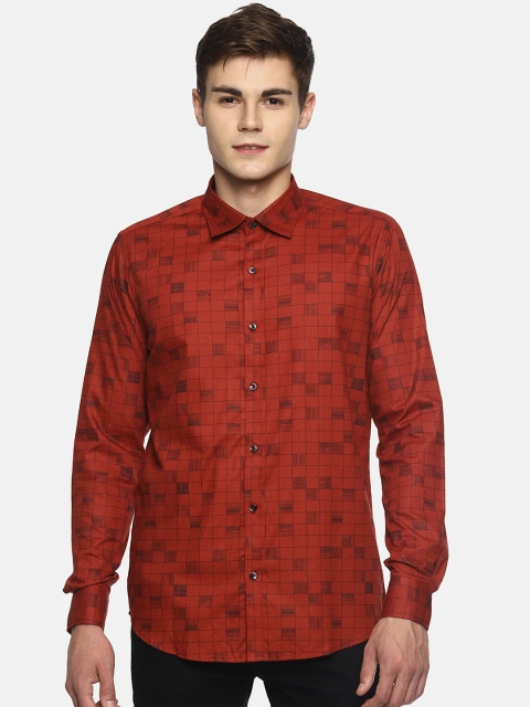 

COUPER & COLL Men Red Slim Fit Checked Cotton Casual Shirt