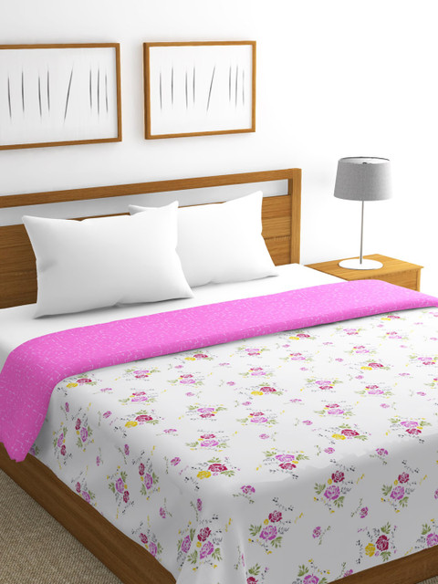

BIANCA White & Pink Floral AC Room 300 GSM Double Bed Dohar