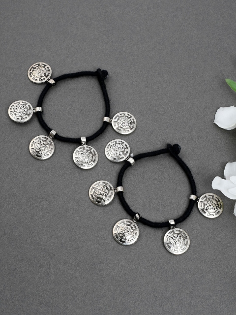 

Silvermerc Designs Set Of 2 Silver-Plated Black Handcrafted Anklets