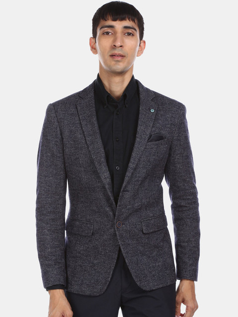 

Arrow Men Charcoal Grey Checked Single-Breasted Slim-Fit Casual Blazer