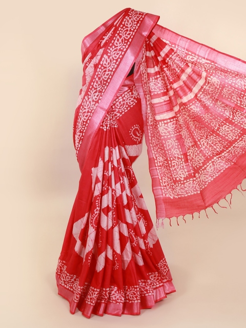 

Pothys Red Printed Linen Blend Saree