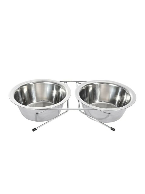 

PETS EMPIRE Set of 2 Silver-Toned Elevated Dog Diner Bowls 450ml