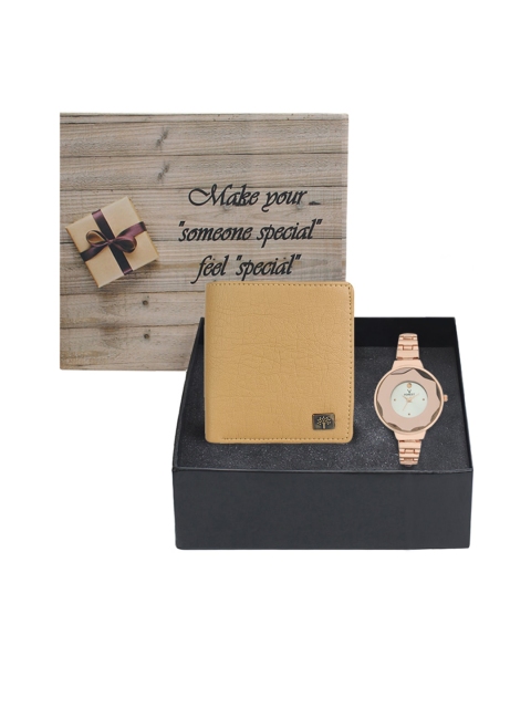 

Hobforestessentials Women Rose Gold-Toned & Brown Watch Gift Set FR20-103
