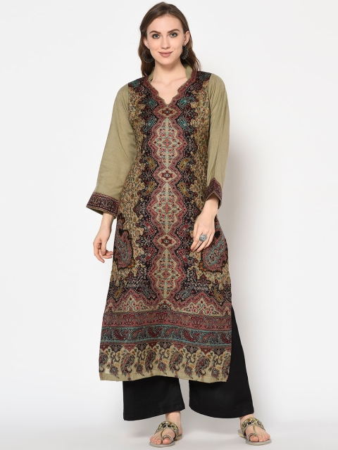 

Safaa Women Camel Viscose Acrylic Wool Suit Unstitched Dress Material For Winter, Olive