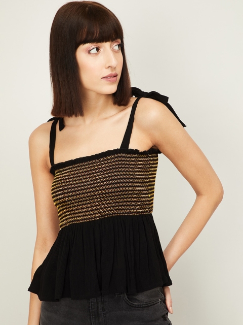 

Ginger by Lifestyle Women Black & Beige Striped Peplum Top