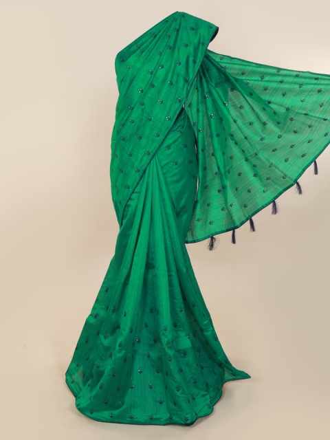 

Pothys Green & Black Cotton Blend Woven Design Saree