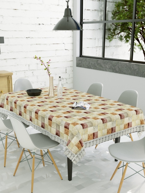 

Clasiko Gold-Coloured & Off-White Checked 6-Seater PVC Table Cover