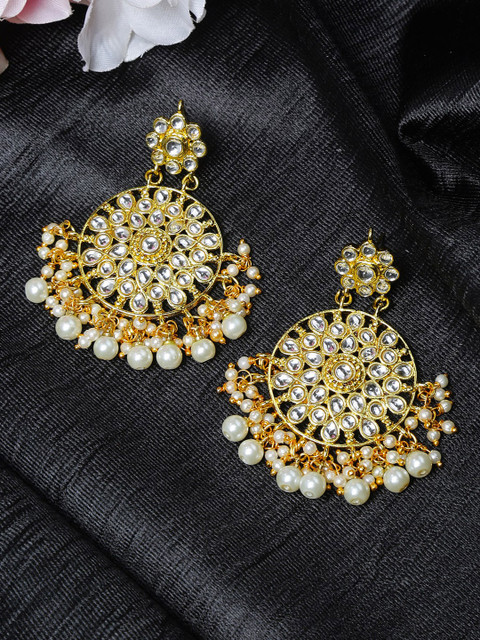 

Shining Diva White & Gold-Plated Handcrafted Kundan Classic Chandbalis