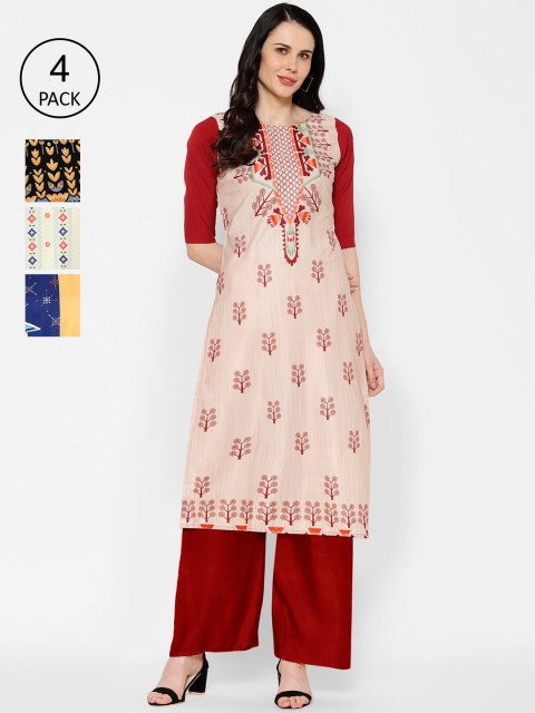 

7Threads Women Pack of 4 Multicoloured Ethnic Motifs Printed Kurtas, Multi