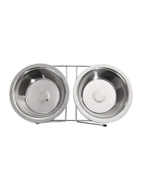 

PETS EMPIRE Silver-Toned Dog Double Diner Elevated Pet Bowl Set