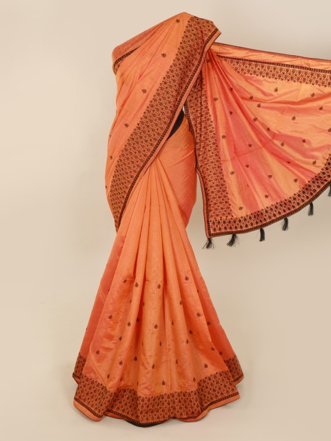 

Pothys Orange Embroidered Art Silk Saree