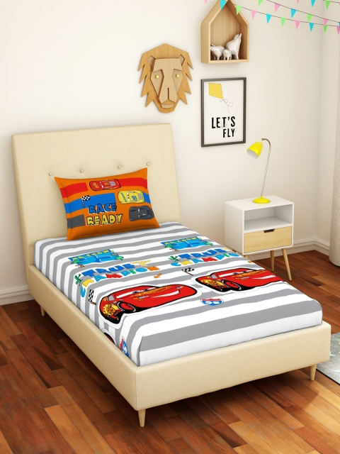 

CORE Designed by SPACES Disney Car Orange 144 TC Pure Cotton Single Bedsheet, Grey