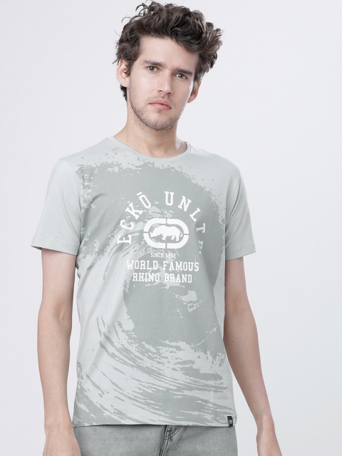 

Ecko Unltd Men Grey Brand Logo Printed Round Neck T-shirt