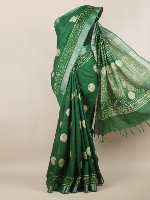 

Pothys Green & Gold-Coloured Linen Blend Woven Design Saree