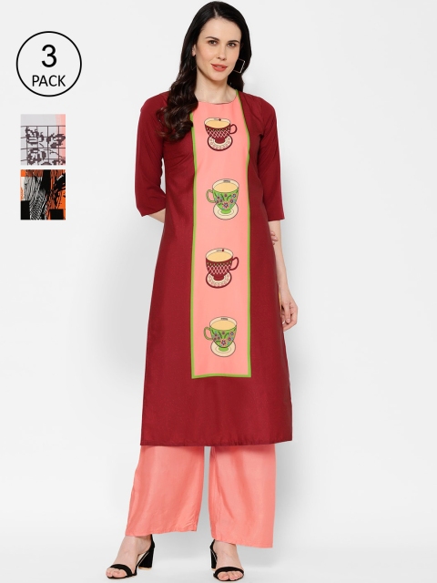 

7Threads Pack of 3 Printed Crepe Kurta, Multi