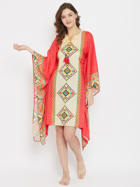 

The Kaftan Company Women Orange & Cream-Coloured Digital Printed Kaftan-Style Cover-Up Dress