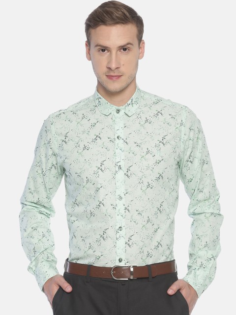 

COUPER & COLL Men Green Slim Fit Printed Cotton Formal Shirt