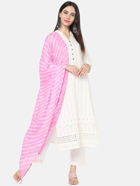 

FASHOR Women Off-White Embroidered Kurta with Trousers & Dupatta