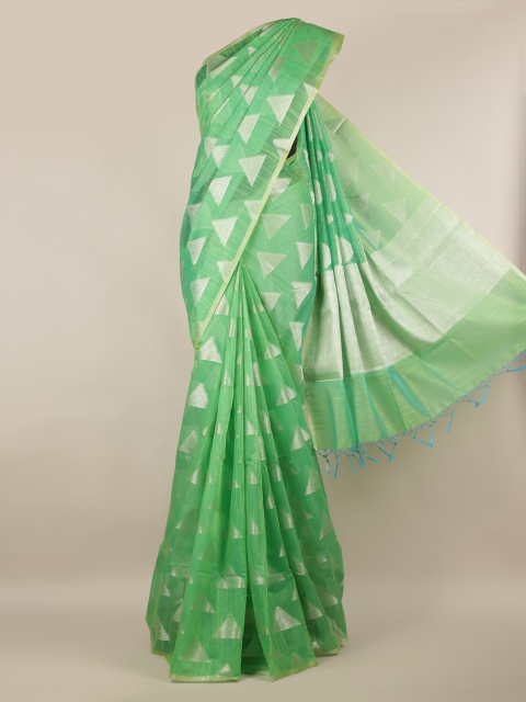 

Pothys Green & Gold-Coloured Cotton Blend Woven Design Saree