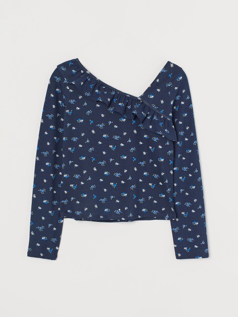 

H&M Girls Blue Flounce-Trimmed Jersey Top