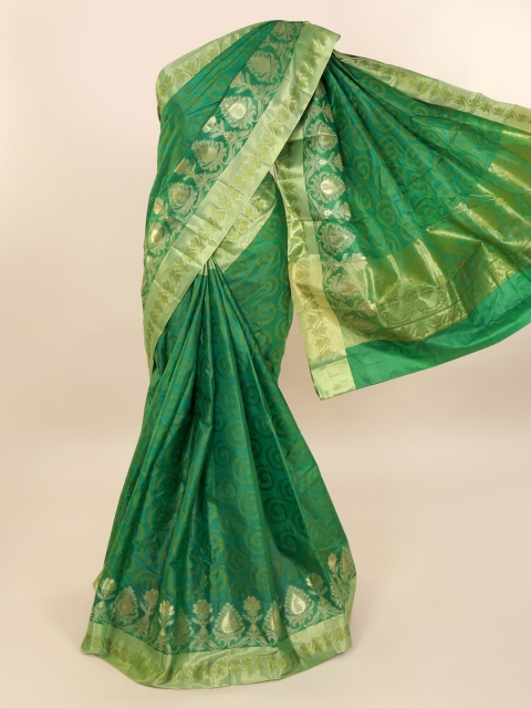 

Pothys Green & Gold-Toned Jute Silk Woven Design Saree