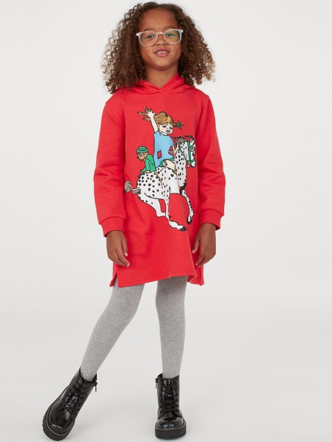 

H&M Girls Red Printed Sweatshirt Dress