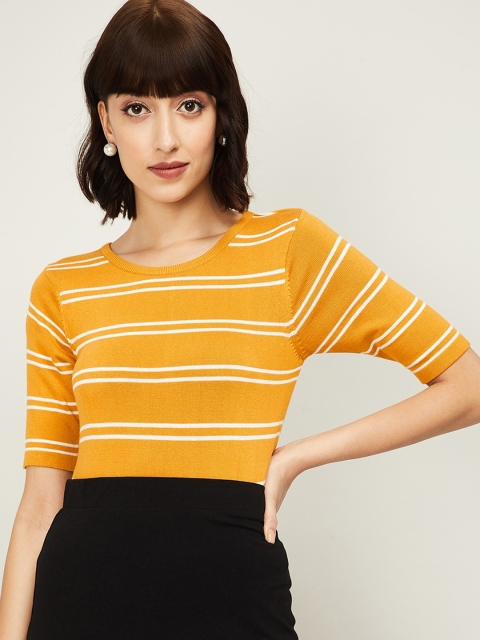 

Bossini Mustard Yellow & White Striped Top