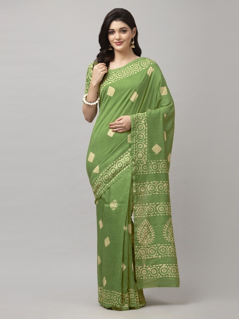 

Satrani Green Printed Polycotton Saree