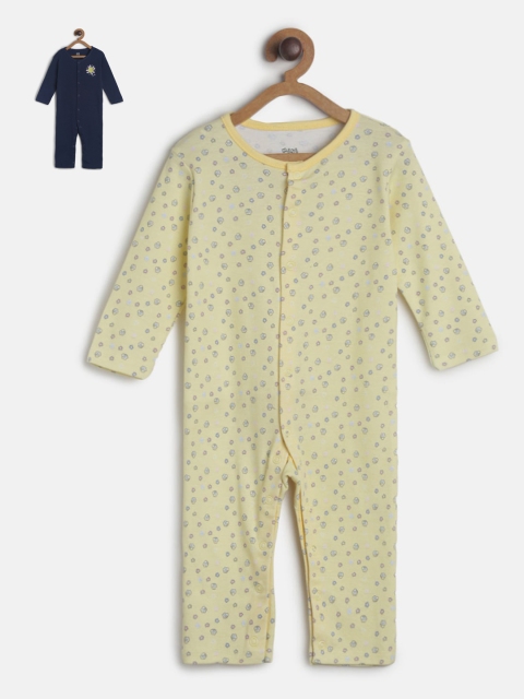

MINI KLUB Infants Girls Pack Of 2 Printed Cotton Rompers, Navy blue