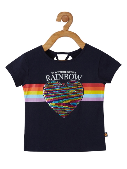 

VITAMINS Navy Blue & Pink Embellished Pure Cotton Top